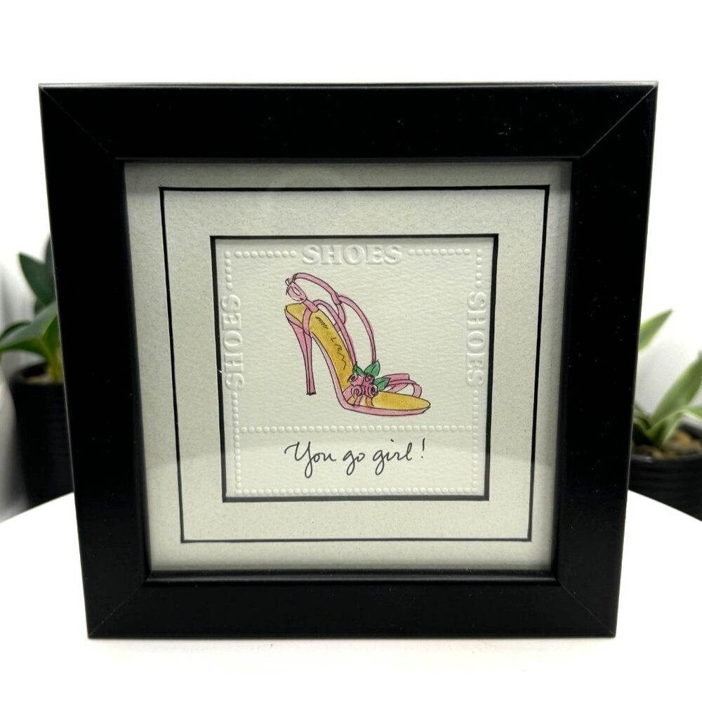 Framed Embossed Print "You Go Girl!" Pink High Heel Art